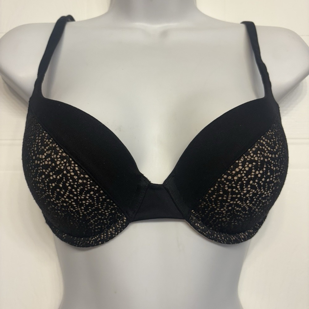 Body by Victoria Secret Perfect Shape Bra Crossback Underwire Size 34B Black‎